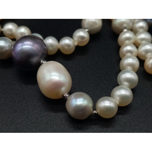 324 - A Natural Blue and White South Sea Pearl Rope Necklace. Length 150cm. 103g total weight.