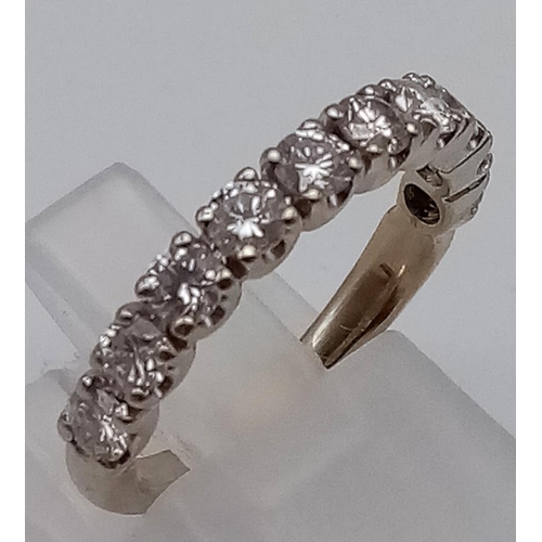 587 - An 18K White Gold Diamond Half-Eternity Ring. Ten dazzling diamonds - 1ct. Size J 1/2. 3g total weig... 