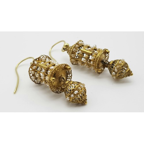 868 - A Pair of Rare Fascinating Victorian High Karat Gold (tested) South Sea Seed Pearl Earrings - In the... 