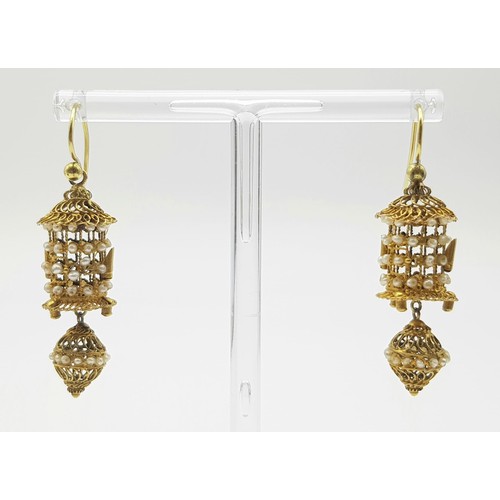 868 - A Pair of Rare Fascinating Victorian High Karat Gold (tested) South Sea Seed Pearl Earrings - In the... 