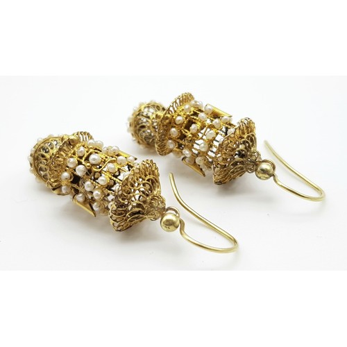 868 - A Pair of Rare Fascinating Victorian High Karat Gold (tested) South Sea Seed Pearl Earrings - In the... 