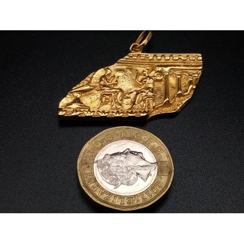 544 - A Very Sophisticated 18K Yellow Gold Egyptian Themed Pendant. 4 x 2cm. 10.4g.