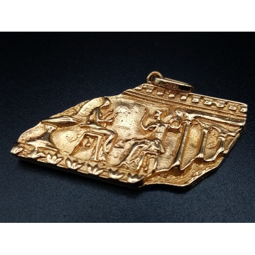 544 - A Very Sophisticated 18K Yellow Gold Egyptian Themed Pendant. 4 x 2cm. 10.4g.