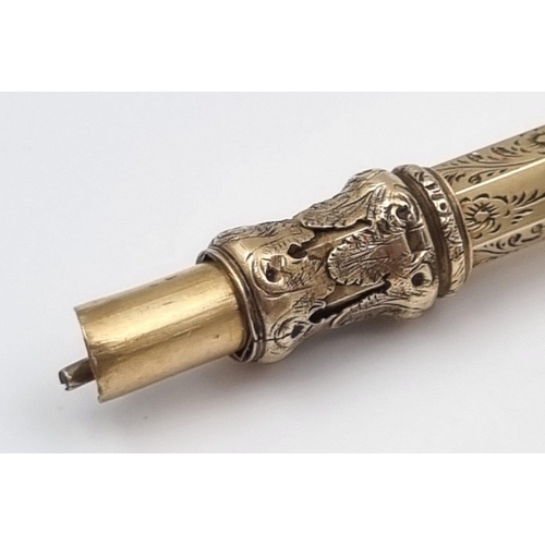 785 - An Extraordinary Antique Gold and Silver (tested) Telescopic Pencil and Seal. 13cm length. 18.78g to... 