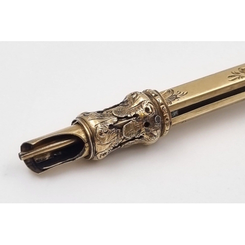 785 - An Extraordinary Antique Gold and Silver (tested) Telescopic Pencil and Seal. 13cm length. 18.78g to... 