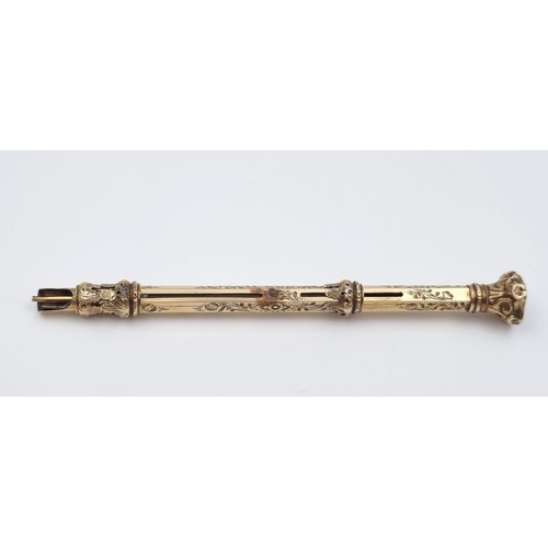 785 - An Extraordinary Antique Gold and Silver (tested) Telescopic Pencil and Seal. 13cm length. 18.78g to... 