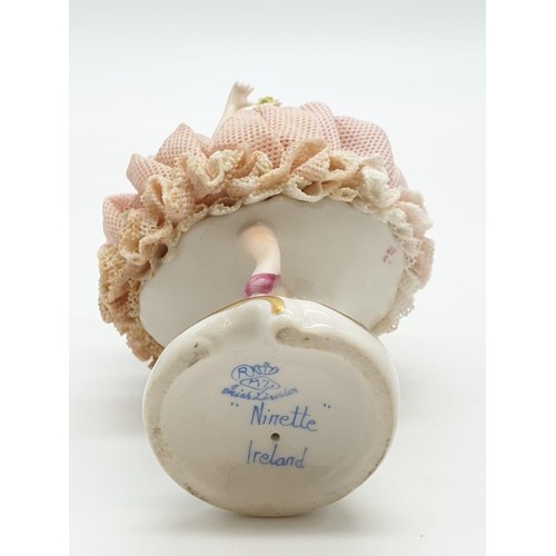 793 - Vintage Irish Dresden Lace 'Ninette' porcelain dancing ballerina figurine. 11cm high.