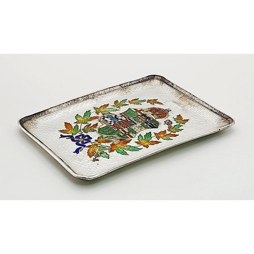 806 - An Antique Silver and Enamel Guilloche Tray. Coat of Arms decoration. 10.5 x 7.5cm. 119g total weigh... 