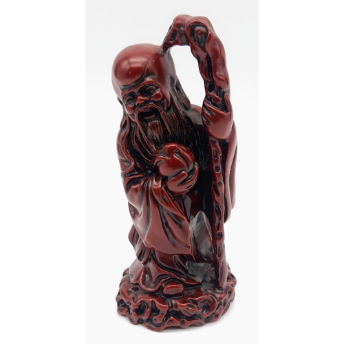 427 - Five Chinese Red-Resin Figures. Tallest figure - 15cm.