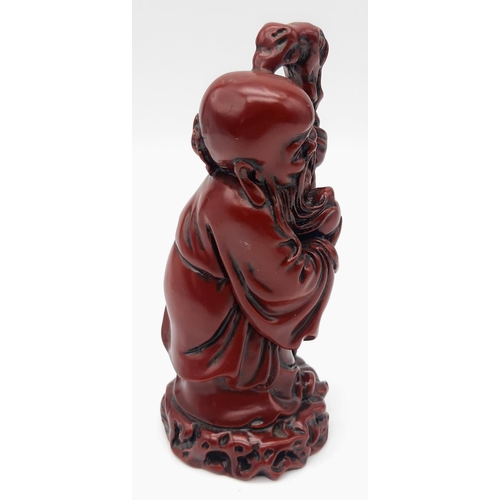 427 - Five Chinese Red-Resin Figures. Tallest figure - 15cm.