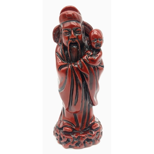 427 - Five Chinese Red-Resin Figures. Tallest figure - 15cm.