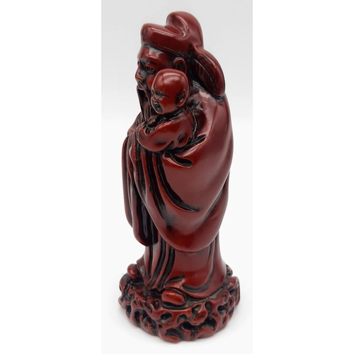 427 - Five Chinese Red-Resin Figures. Tallest figure - 15cm.