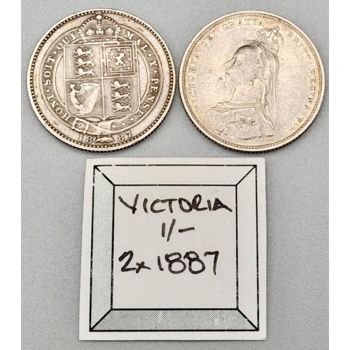 519 - Two 1887 Queen Victoria Silver Shillings. Please see photos for conditions.