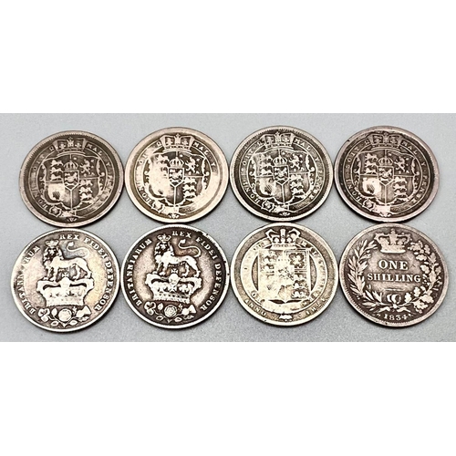 528 - Eight Various Grade Six Pence Silver Coins. George IV, William IV and George III. Please see photos ... 