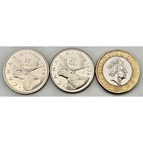 657 - A Parcel of 20 Canadian Silver 25 cents coins and 1 Canadian Silver Dollar dates from 1960/70/80/90’... 