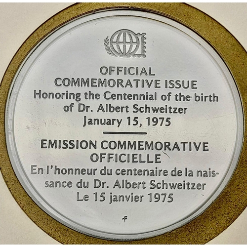 967 - An Albert Schweitzer Limited Proof Sterling Silver Commemorative Coin. Comes with a COA.