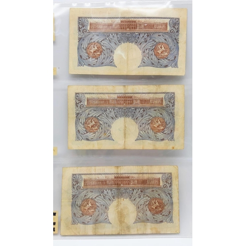 402 - Six Peppiatt Blue One Pound Notes - 1940-48. Please see photos for conditions. In plastic wallets.