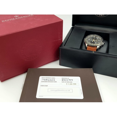 115 - A BAUME AND MERCIER INDIAN MOTORCYCLE AUTOMATIC CHRONOGRAPH WATCH WITH ORIGINAL BOX AND PAPERS.  44m... 