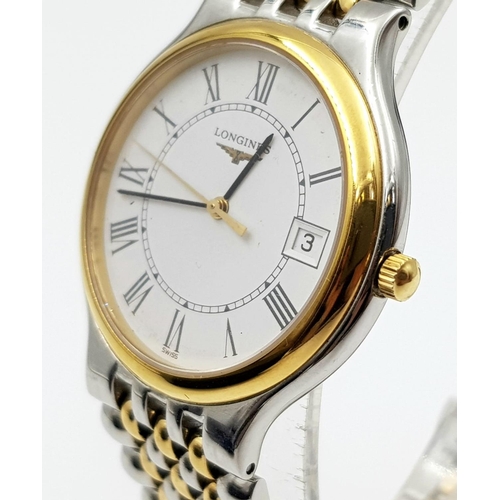 330 - LONGINE GENTS FLAGSHIP BI-METAL WATCH IN ORIGINAL BOX WITH PAPERS. 32mm  (9067)