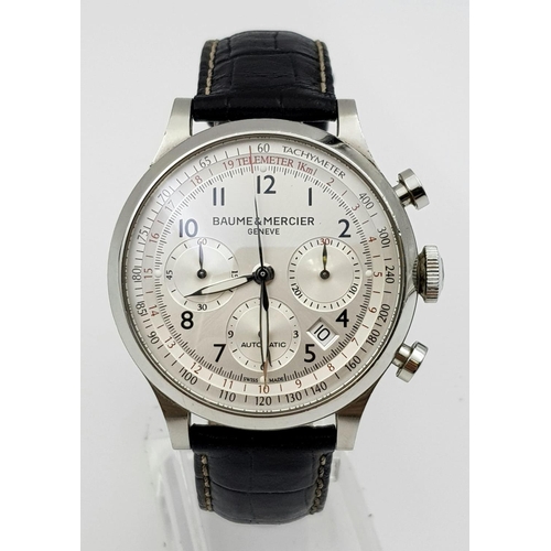 101 - A BAUME AND MERCIER CAPELAND CHRONOGRAPH GENTS WATCH IN ORIGINAL BOX WITH PAPERS. 42mm  7954