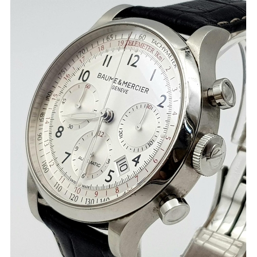 101 - A BAUME AND MERCIER CAPELAND CHRONOGRAPH GENTS WATCH IN ORIGINAL BOX WITH PAPERS. 42mm  7954