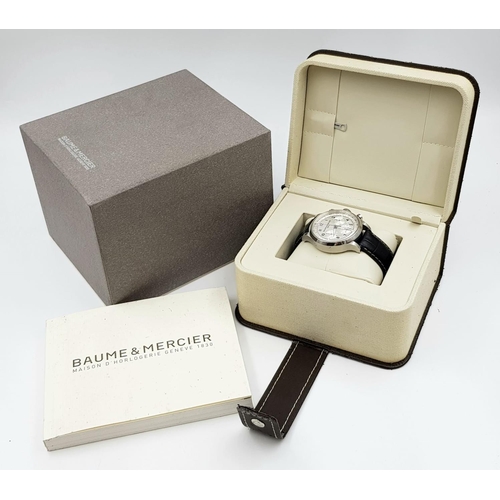 101 - A BAUME AND MERCIER CAPELAND CHRONOGRAPH GENTS WATCH IN ORIGINAL BOX WITH PAPERS. 42mm  7954