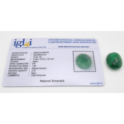 1180 - 13.24 Ct Emerald, Oval Shape, IGL&I Certified