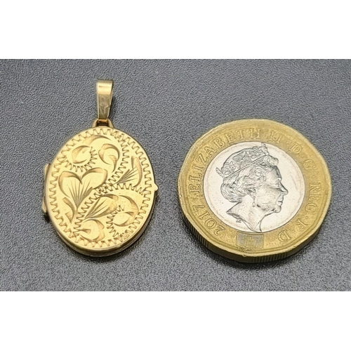 212 - A 9K Yellow Gold Locket Pendant. 2.68g total weight.
2cm.