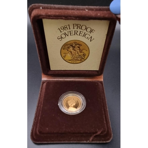 24 - A 1981 22K Gold Full Proof Sovereign Coin. 8g. In a presentation case.