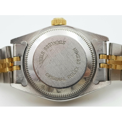 256 - A LADIES BI-METAL ROLEX OYSTER PERPETUAL DATEJUST WITH GOLDTONE DIAL IN ORIGINAL BOX WITH PAPERS.  2... 