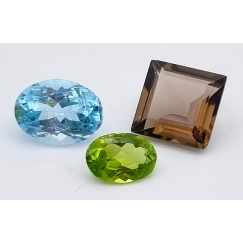 436 - Lot of 3 Gemstones - 2.55 Ct Mixed Cut Peridot, 7.60 Ct Mixed Cut Smoky Quartz, 7.18 Ct Mixed Cut Bl... 