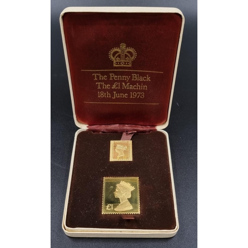 80 - A Limited Edition of a 22k Gold 1973 £1 Machin and Penny Black Stamp. Comes in original presentation... 