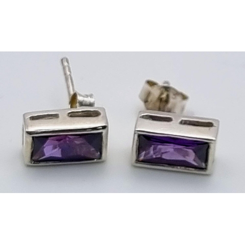 841 - A Pair of 925 Silver and Amethyst Stud Earrings.