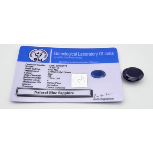 861 - 13.80 Ct Blue Sapphire, Oval Shape, IGL&I Certified.