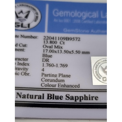 861 - 13.80 Ct Blue Sapphire, Oval Shape, IGL&I Certified.