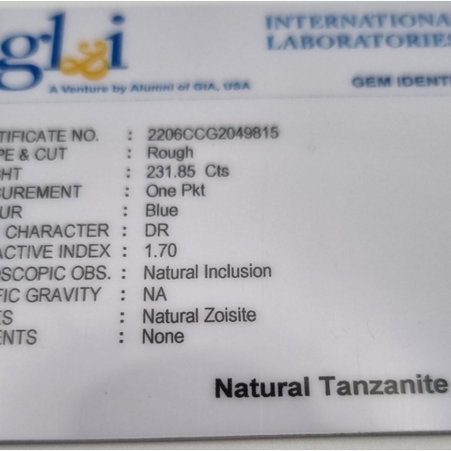 1187 - 231.85 Ct Rough Tanzanite Lot, IGL&I Certified.