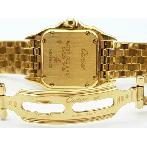 81 - A CARTIER  PANTHERE LADIES WATCH IN 18K GOLD WITH DIAMOND BEZEL AND SOLID GOLD STRAP COMES WITH PAPE... 