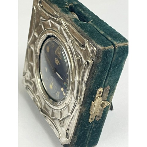 565 - Vintage Masonic pocket watch automaton ( rotating skull ) in silver travel case ( working but no gua... 