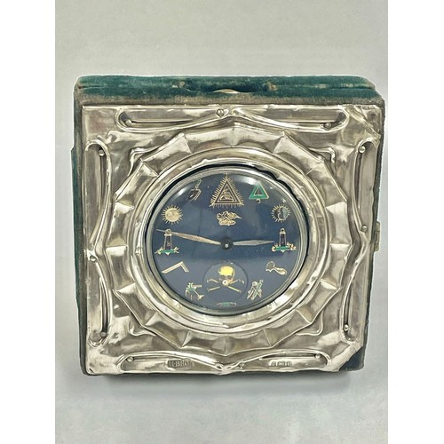 565 - Vintage Masonic pocket watch automaton ( rotating skull ) in silver travel case ( working but no gua... 