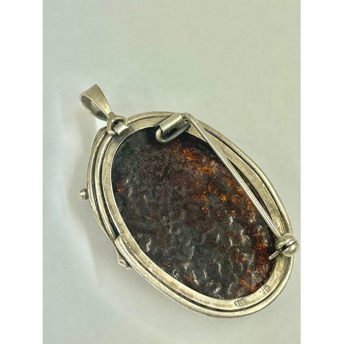 858 - Vintage silver & amber pendant brooch