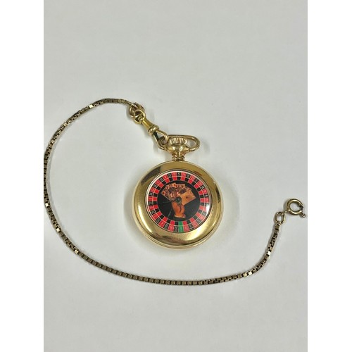 614 - Vintage ladies 9ct gold fob chain & roulette spinning pocket watch Working