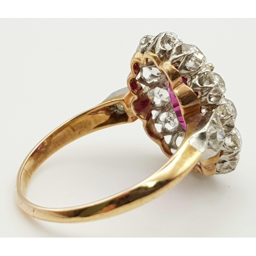 117 - A magnificent 18 K yellow and white gold Ruby & Diamonds ring. Central Burmese Ruby is 3.24 carats, ... 