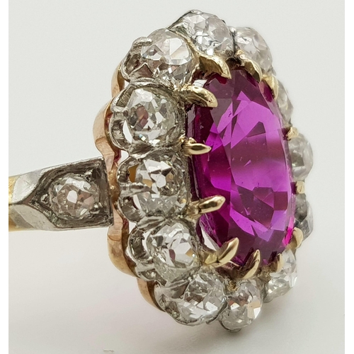 117 - A magnificent 18 K yellow and white gold Ruby & Diamonds ring. Central Burmese Ruby is 3.24 carats, ... 