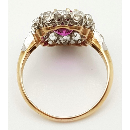 117 - A magnificent 18 K yellow and white gold Ruby & Diamonds ring. Central Burmese Ruby is 3.24 carats, ... 