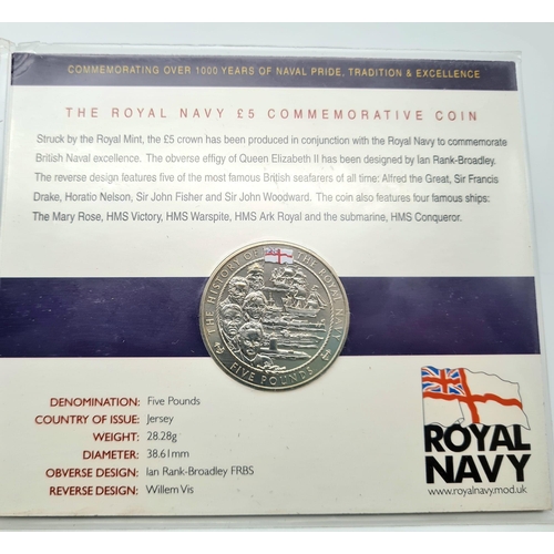 585 - Four Commemorative Coins To Include: Edward VII Penny, We will remember them £5, Royal Navy £5 and O... 