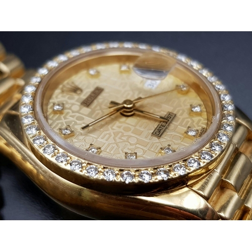 703 - A lovely, ladies, modern, 18 K yellow gold with diamonds ROLEX DATEJUST. 26 mm dial, automatic movem... 