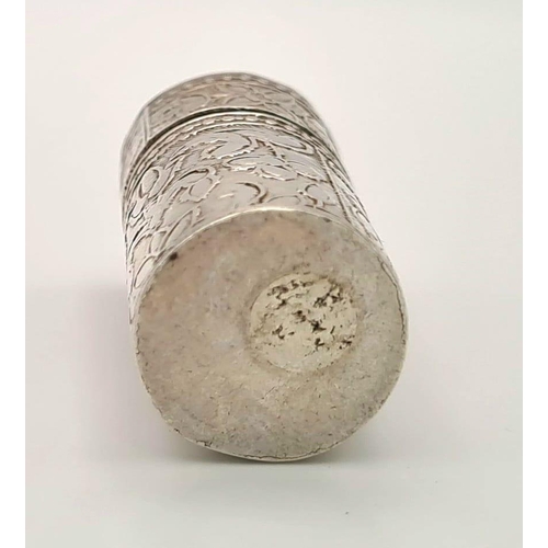 930 - A VINTAGE SOLID SILVER CYLINDER PILL BOX . 3.5 X 2.5.