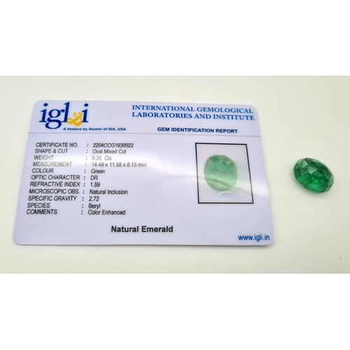 996 - 9.36 Ct Emerald, Oval Shape, IGL&I Certified