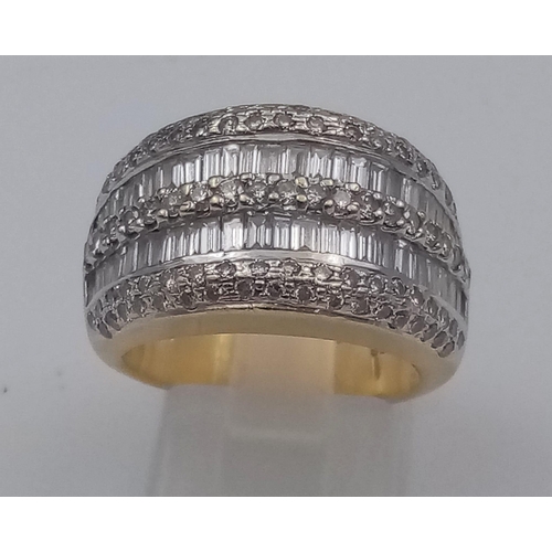 151 - 18K YELLOW GOLD WIDE HALF ETERNITY BAGUETTE DIAMOND RING 11.89G SIZE O     9128