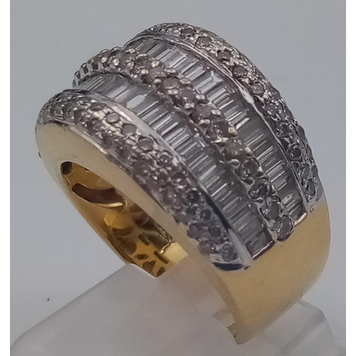 151 - 18K YELLOW GOLD WIDE HALF ETERNITY BAGUETTE DIAMOND RING 11.89G SIZE O     9128